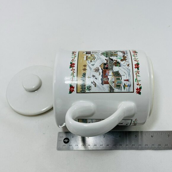 Vintage Russ Christmas Teapot Pot Jug Jar Pitcher Village Town Snow Winter 9690 - Picture 7 of 12